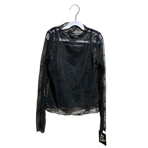 Art Class Girl Sheer Lace Crew Long Sleeve Black size 6/7 NWT
